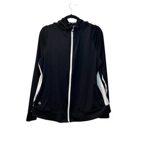 Zelos Size XL Black White Stripe Full Zip Hoodie Jacket Athletic Activewear